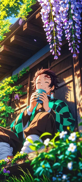 Tanjiro's Tea Break phone wallpaper