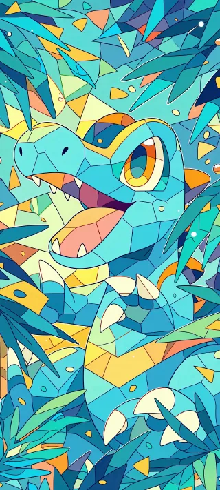 Mosaic Totodile phone wallpaper