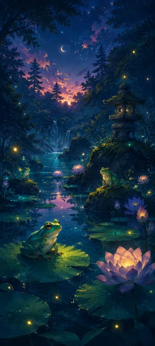 Moonlit Lilypond Reverie phone wallpaper