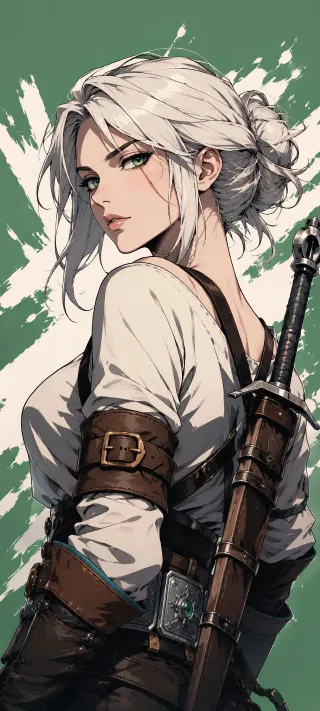 White-Haired Swordswoman Ciri phone wallpaper