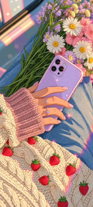 Lavender Phone and Daisies phone wallpaper