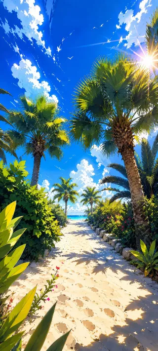 Palm Path to the Sea phone wallpaper