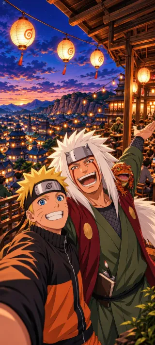 Naruto and Jiraiya at Dusk phone wallpaper