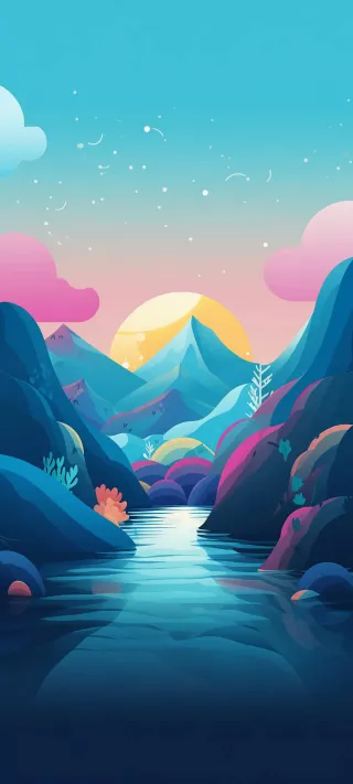 Sunlit Mountain River phone wallpaper