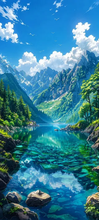 Alpine Lake Valley phone wallpaper