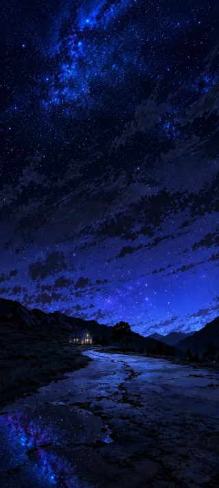 Starlit Mountain Cottage phone wallpaper