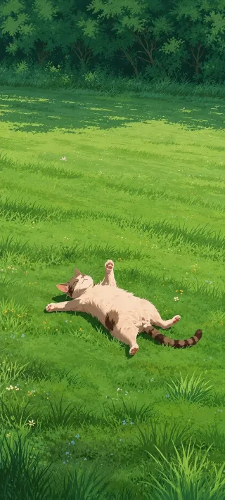 Cat in the Summer Grass phone wallpaper