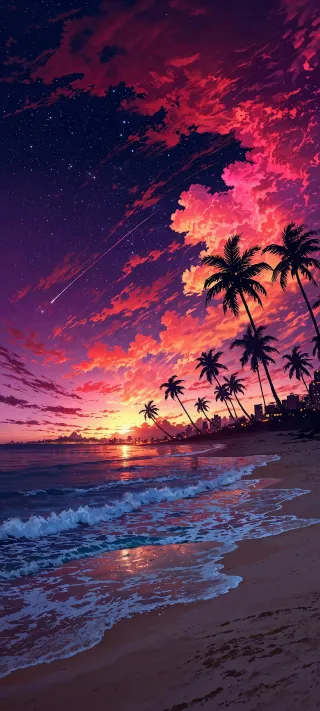 Tropical Shore at Sunset phone wallpaper