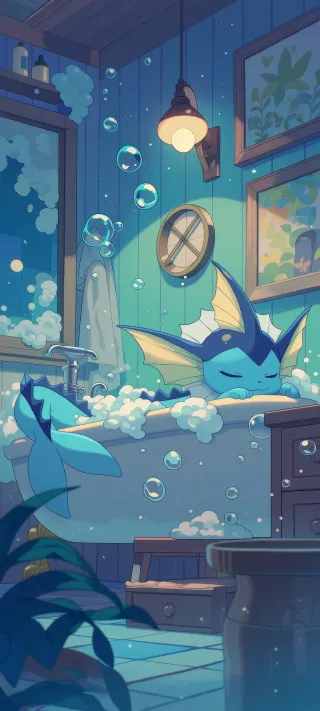 Vaporeon in the Bath phone wallpaper