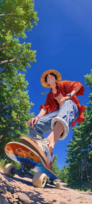 Luffy on the Halfpipe phone wallpaper