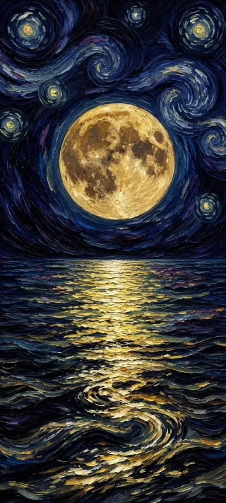 Moonlit Van Gogh Sea phone wallpaper