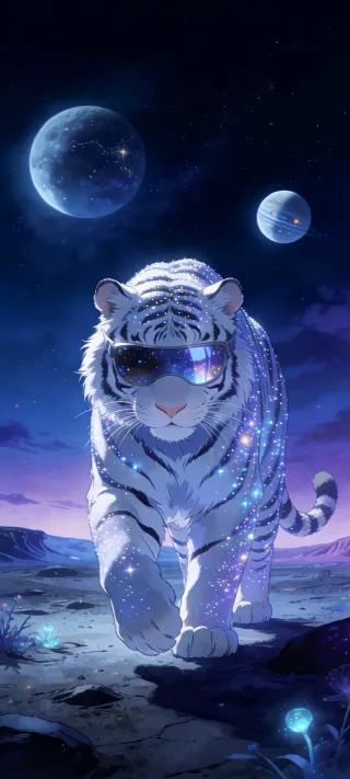 Cosmic White Tiger Odyssey phone wallpaper