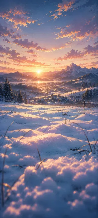 Sunrise Over Snowy Valley phone wallpaper