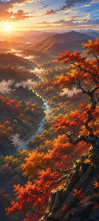 Autumn River Valley phone wallpaper