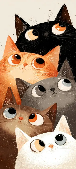 Five Cats Looking Up phone wallpaper