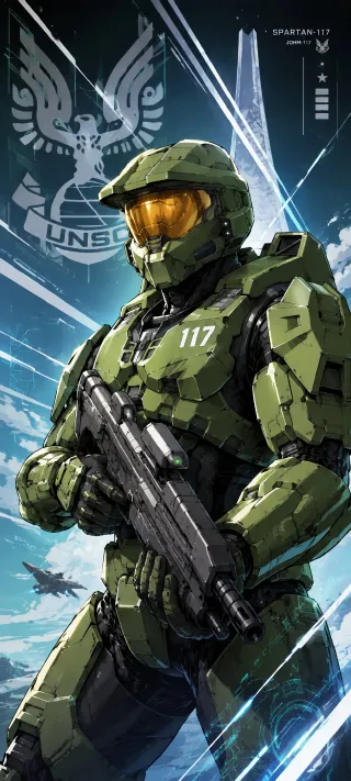 Master Chief at UNSC Dawn phone wallpaper