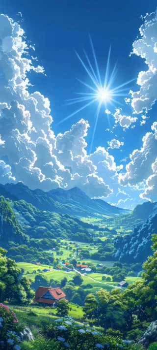 Sunburst Over the Green Valley phone wallpaper