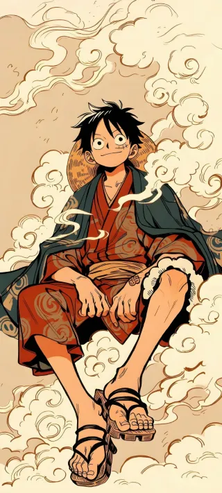 Luffy in Cloud Kimono phone wallpaper