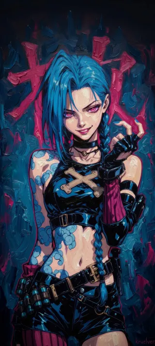 Portrait of a Cyan Trickster Jinx phone wallpaper
