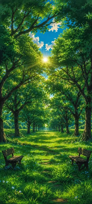 Sunlit Tree Avenue phone wallpaper