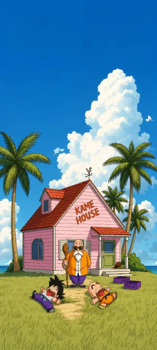 Master Roshi at Kame House phone wallpaper