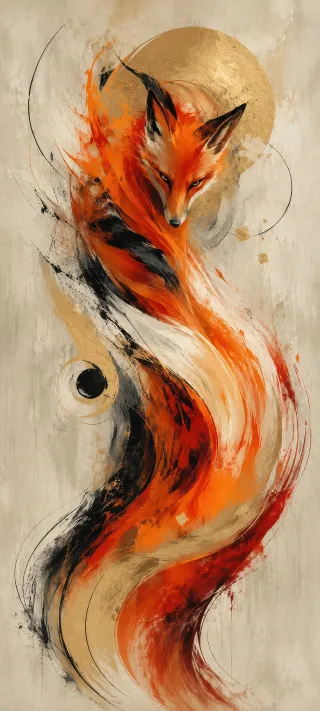 Fox in Flowing Ink phone wallpaper