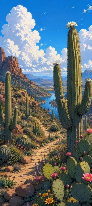 A Sun-Drenched Path to the Oasis phone wallpaper