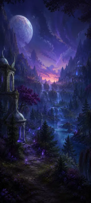 Moonlit Vale Reverie phone wallpaper