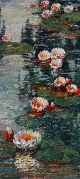 White Blossoms on the Pond phone wallpaper