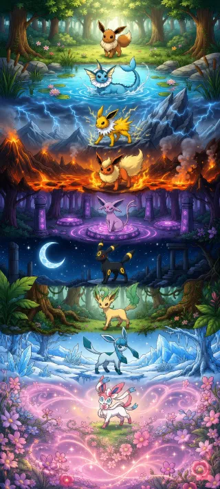 Eevee and the Eight Evolutions phone wallpaper