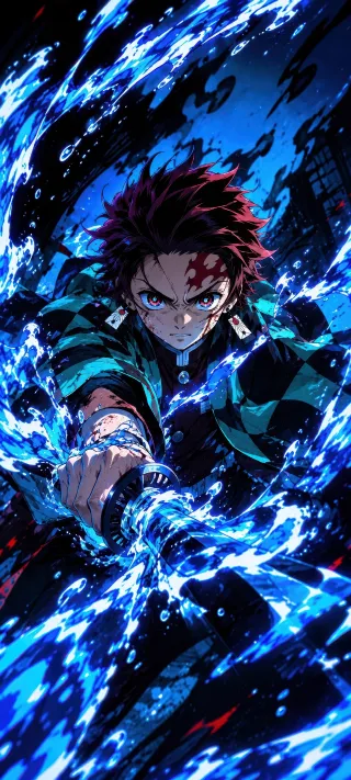 Tanjiro's Water Breathing phone wallpaper