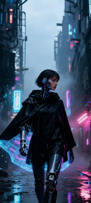 Cyborg in the Midnight Rain phone wallpaper