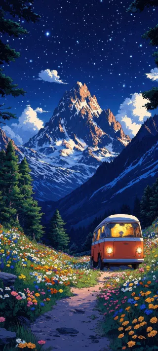 Van at the Alpine Pass phone wallpaper