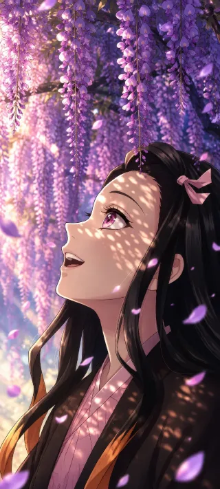 Nezuko Among Wisteria phone wallpaper