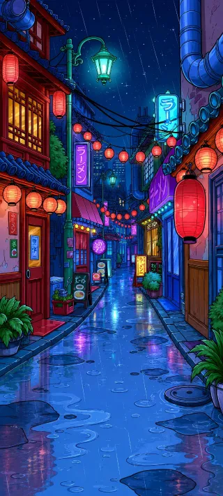 Lantern Alley in Japan phone wallpaper