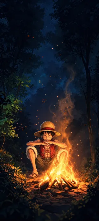 Luffy by the Campfire phone wallpaper