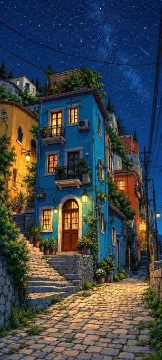 Blue House at Starlight phone wallpaper