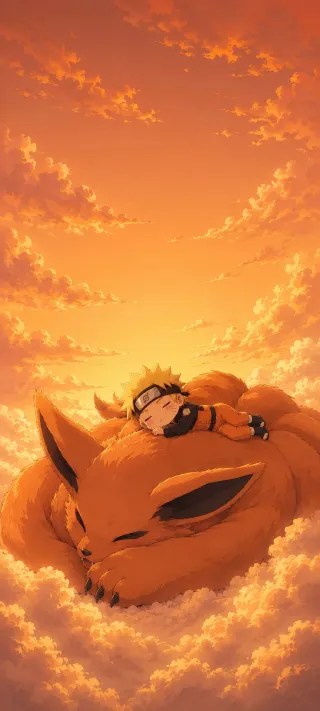 Naruto Resting on Kurama phone wallpaper