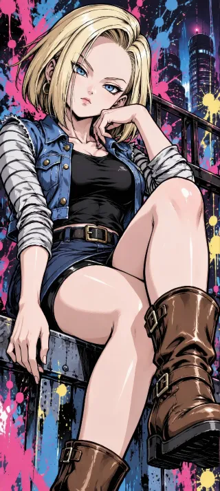 Android 18 Crossed legs phone wallpaper