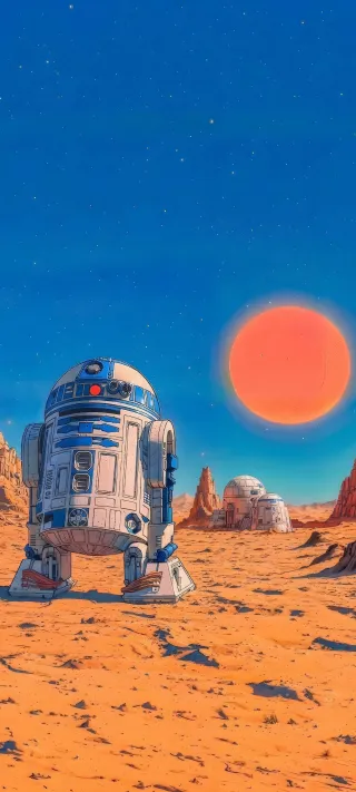 R2-D2 on Tatooine phone wallpaper