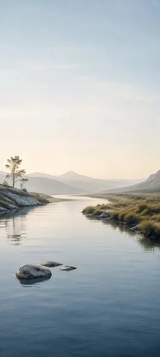 River Through Quiet Highlands phone wallpaper