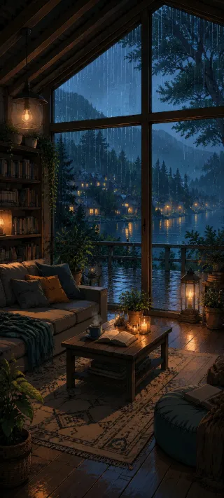 Lakeside Lanterns at Dusk phone wallpaper