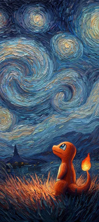 Charmander Starry Night phone wallpaper