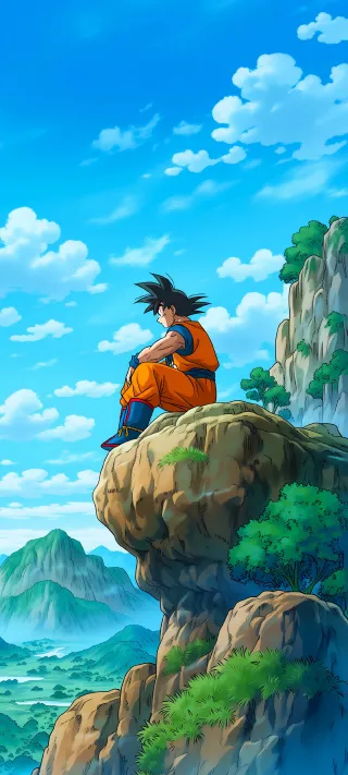 Goku resting on a cliff phone wallpaper