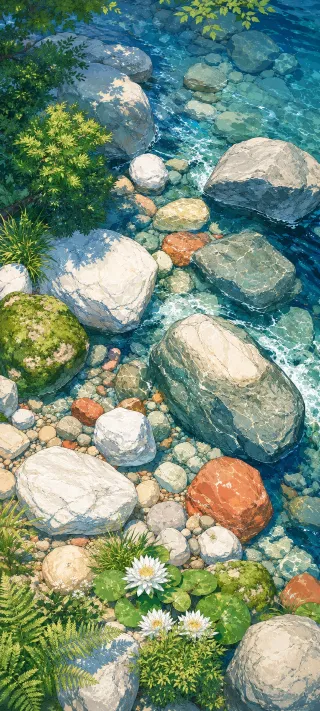 Sunlit Mountain Stream phone wallpaper