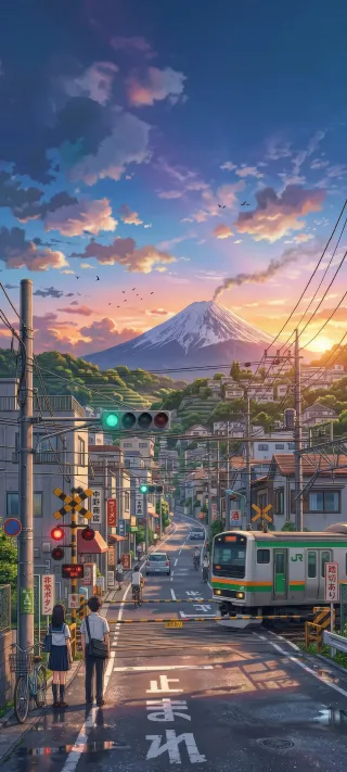 Sunset Over Mount Fuji phone wallpaper