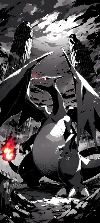 Charizard Among Ruins phone wallpaper