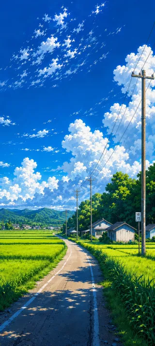Summer Road Through Rice Fields phone wallpaper