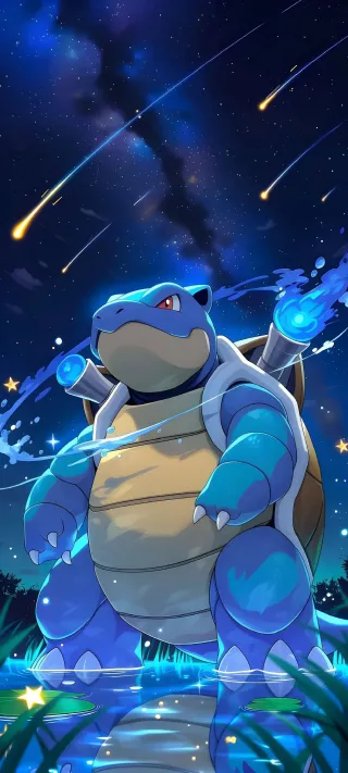 Blastoise Under Meteors phone wallpaper