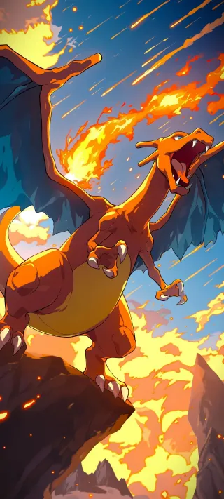 Charizard Over the Volcano phone wallpaper